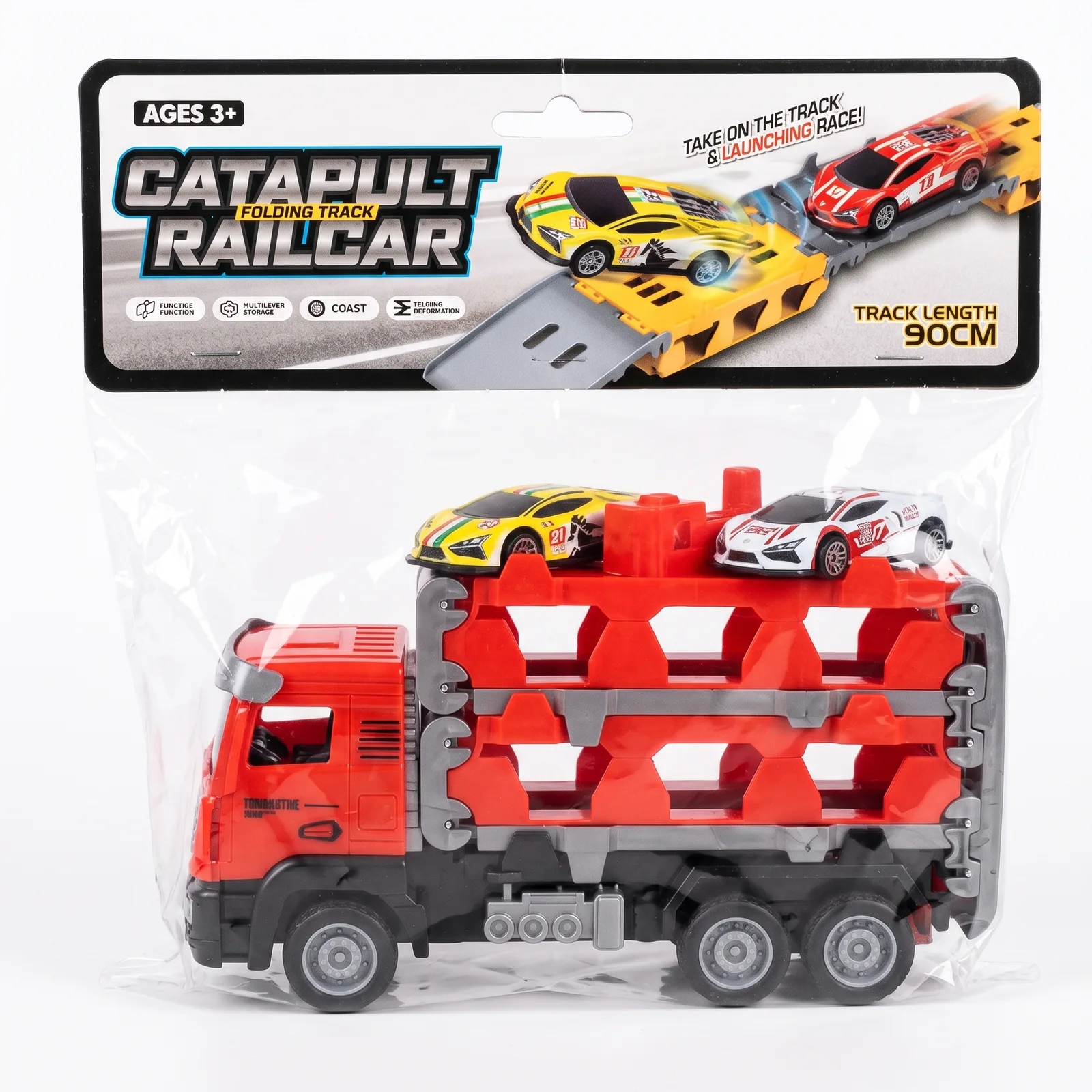 Camion transportador con pista de lanzamiento plegable