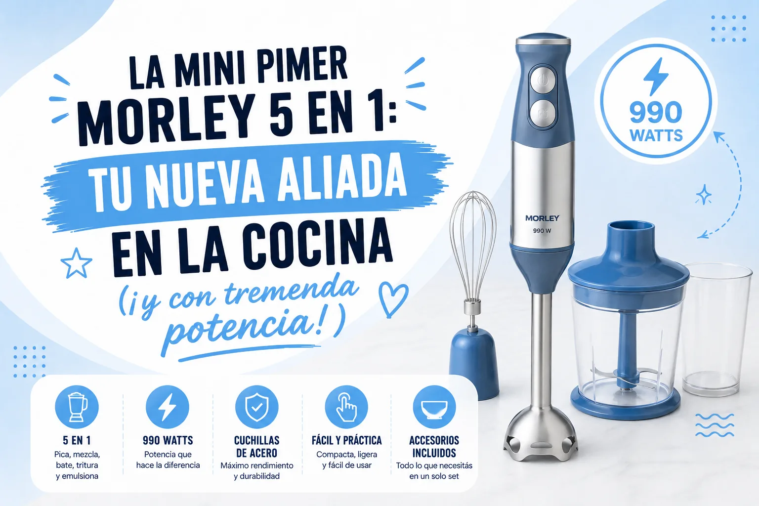 La Mini Pimer Morley 5 en 1: tu nueva aliada en la cocina (¡y con tremenda potencia!)