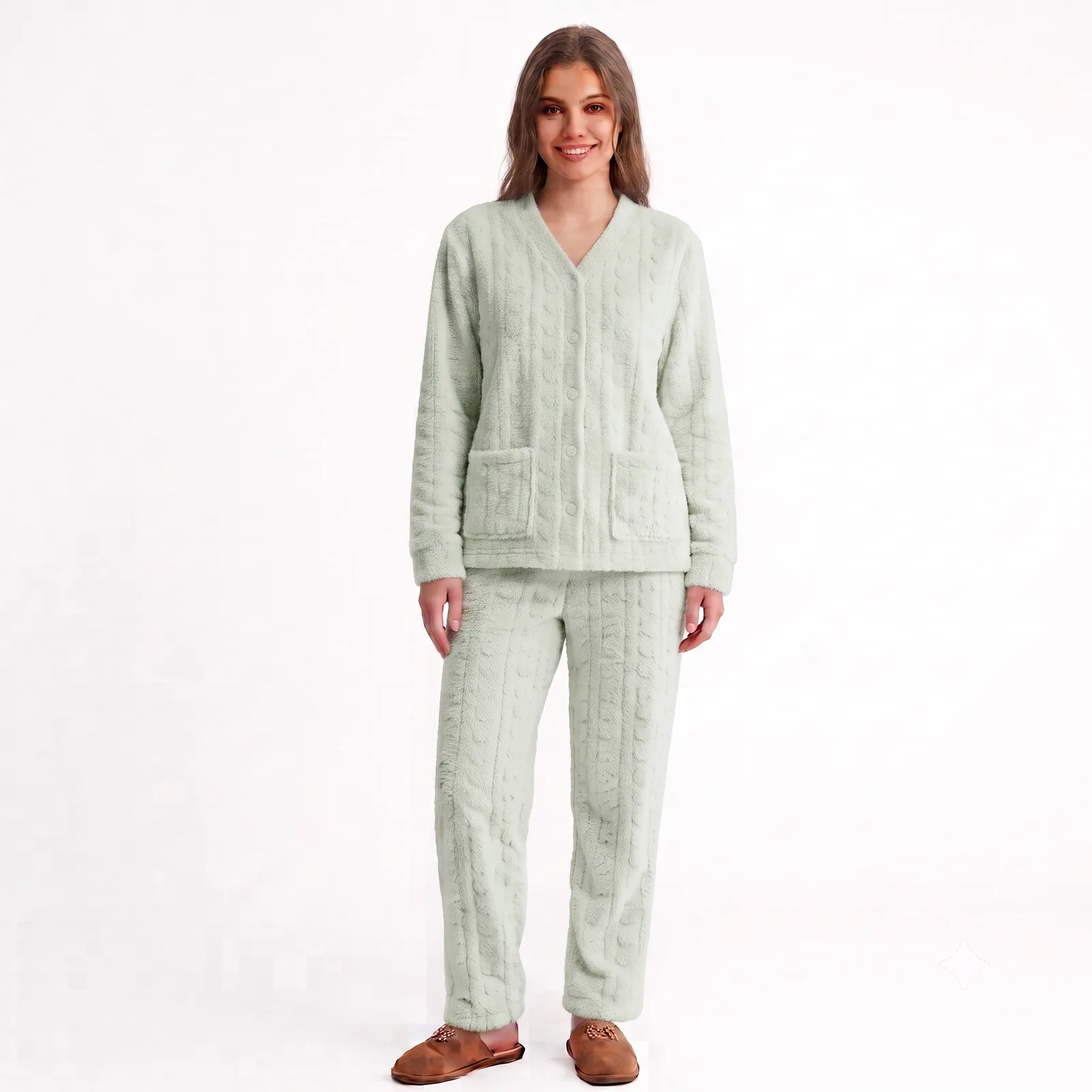 Pijama De Mujer Soft Conjunto Texturado Peluche con botones