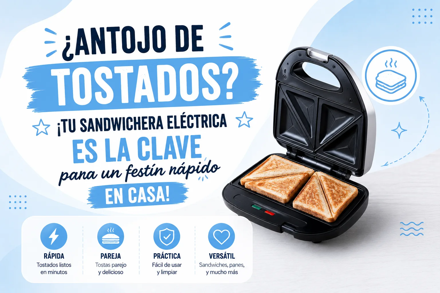 ¿Antojo de tostados? ¡Tu sandwichera eléctrica es la clave para un festín rápido en casa!
