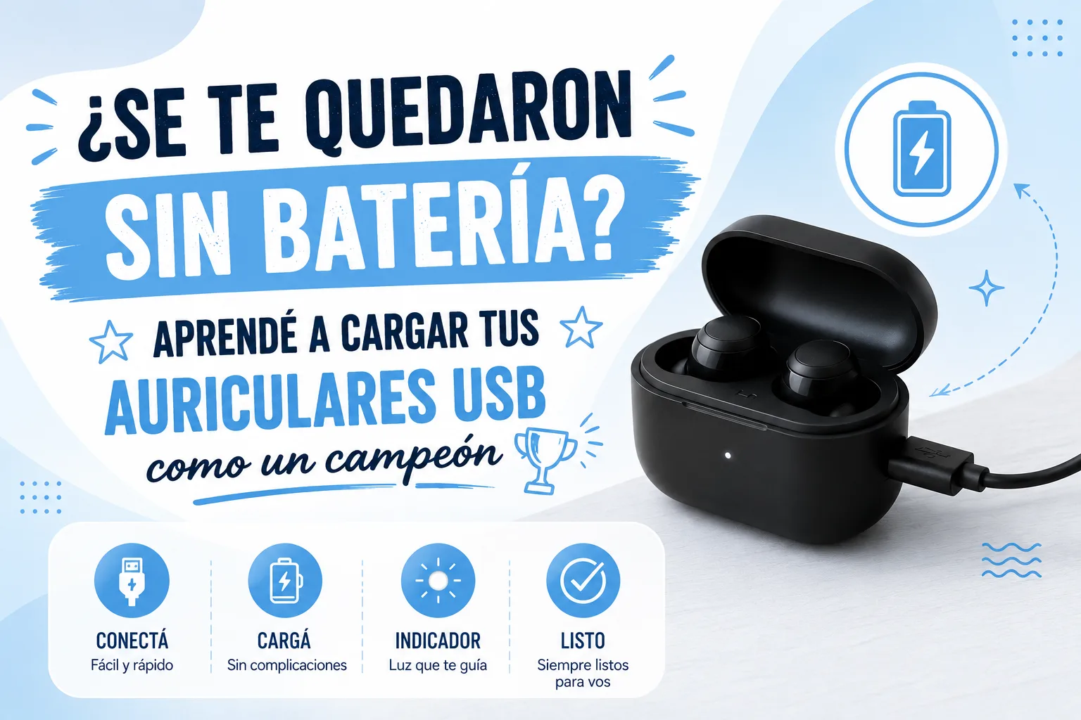 ¿Se te quedaron sin batería? Aprendé a cargar tus auriculares USB como un campeón